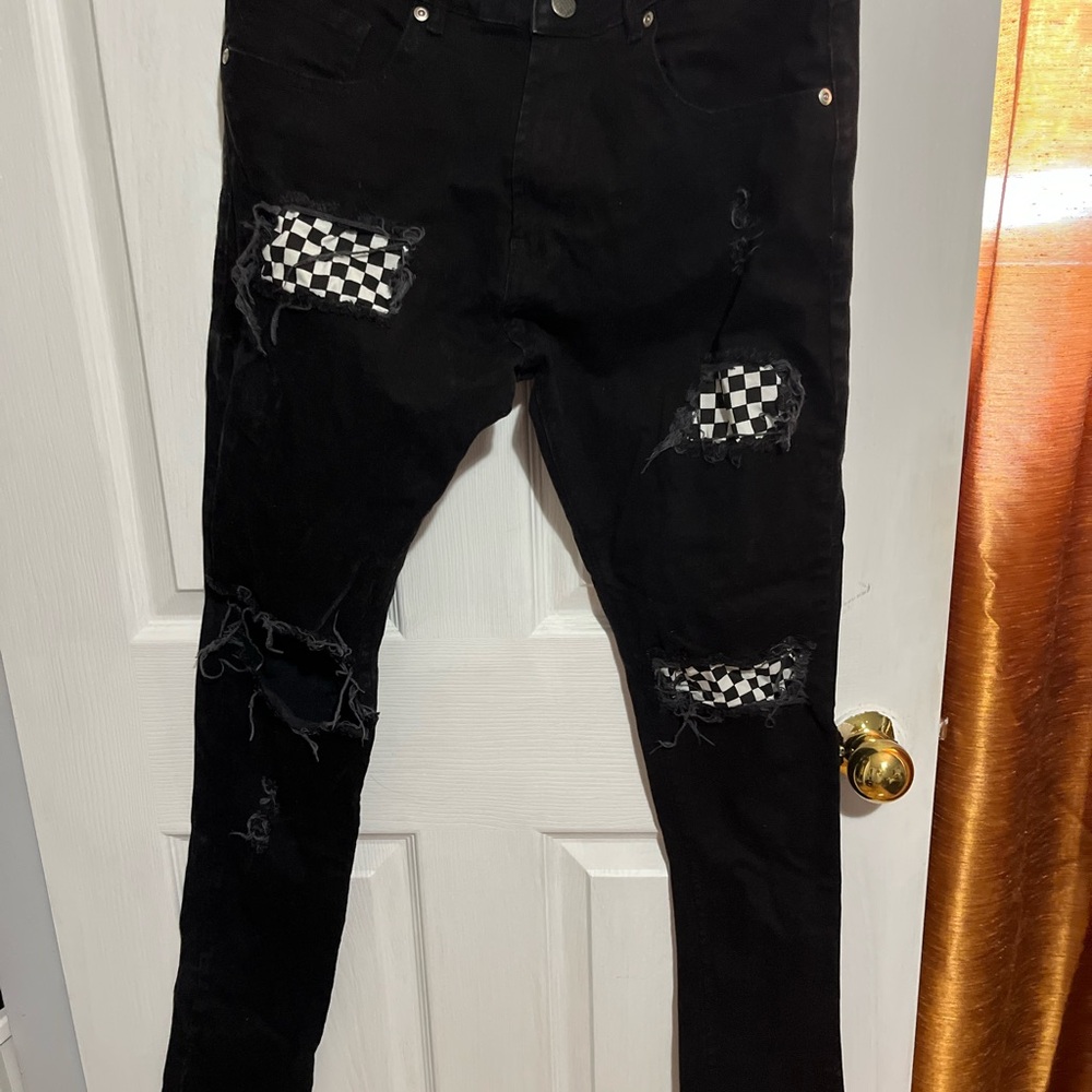 S size lakenzie Black Skinny Jeans with Checkered Details
